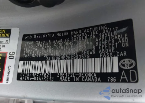 2017 Toyota Corolla Le from USA, damaged, VIN 2T1BURHE2HC893579